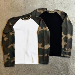Wholesale Men Manufacturers Custom Contrast Color Waffle Camo Oversized <b>Raglan</b> Long <b>Sleeve</b> <b>T</b>-<b>Shirt</b> - Product Image 2
