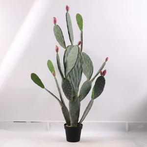 Grand cactus artificiel de type figue de Barbarie (<span class=keywords><strong>Opuntia</strong></span>) avec boutons dans un <span class=keywords><strong>pot</strong></span> noir, fausse plante du désert haute pour la maison, le bureau, le salon - Product Image 1