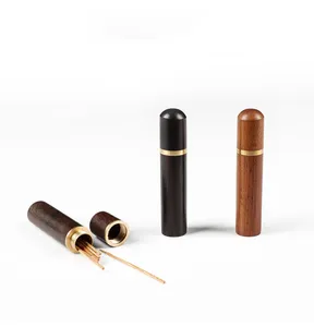 Boîte en bois personnalisable en cuir boîtier de rangement pour aiguilles à coudre 85x17mm artisanat à la main porte-cure-dents à tricoter