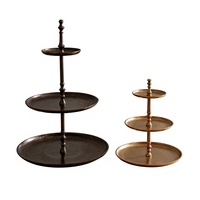 Support à gâteau rond en aluminium à 3 niveaux, fait main, écologique, réutilisable, doré, pour centre de table de mariage ou de fête