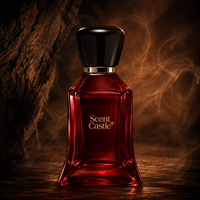 Flacon de parfum en verre transparent de 100 ml, robuste, à base large, avec facettes encastrées, garniture dorée et pompe pulvérisatrice à sertir
