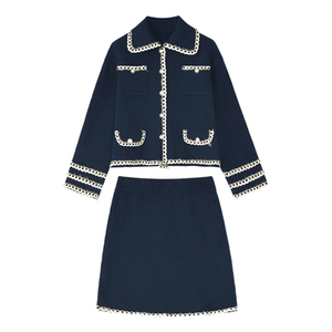 Giacca monopetto manica lunga Top Tweet Blazer e Mini a Line gonne Party Women Set due pezzi Vintage Woven Winter - Product Image 1
