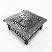 Table de foyer carrée moderne 3-en-1 à motif pierre avec couvercle en maille pour la décoration de patio et de jardin