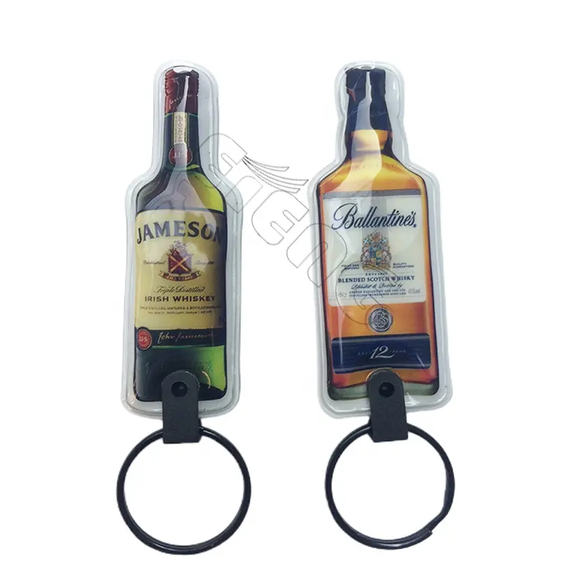 Promotional Gifts Custom Beer Bottle Shaped KeyChain Light Keyholder Lantern Key Ring LED PVC Key chain