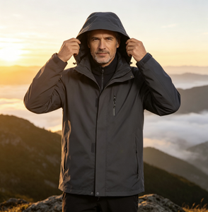 <strong>Men</strong> &amp; Women Solid Color 3-in-1 Outdoor Jacket, Windproof Waterproof Warm Detachable Coat for Cycling Hiking Trekking - Product Image 4
