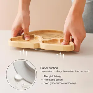 रसोई के लिए ऑल-नैचुरल बेबी बैम्बू डिवाइडेड प्लैटर फीडिंग डिश क्लाउड डिज़ाइन बैम्बू प्लेट सिलिकॉन बाउल स्पून कप सेट