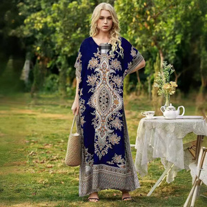 Abito stampato da donna africana in taglia grande, vestaglia ampia e larga con scollo rotondo, per vacanze al mare, adatto per <span class=keywords><strong>Missy</strong></span>. - Product Image 3