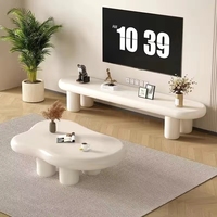 Ensemble de meubles de salon de luxe en marbre, meuble TV relevable italien moderne et table basse en fer et bois