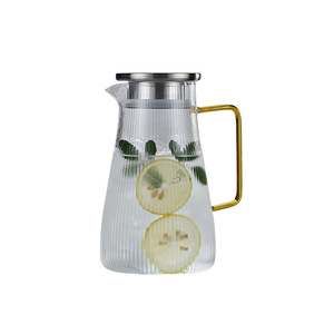 Carafe à eau froide en verre avec rayures verticales, poignée carrée, résistante aux hautes températures, transparente, pour le thé et le thé au citron - Product Image 5