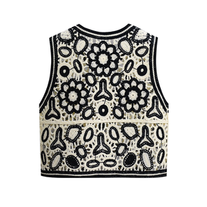 Damen Ärmelloses Rundhals-Stricktop mit Häkelmuster, Sommerliche Lange Weste - Product Image 4