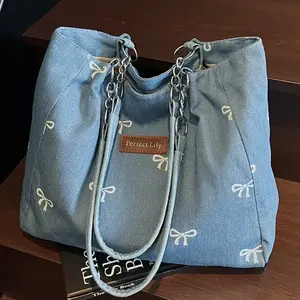 Bolso tote de lona azul lavable de gran capacidad, muy vendido, para mujer - Product Image 4