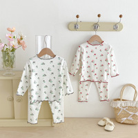 Enfants filles automne Style coréen imprimé fleuri respirant 100% coton deux pièces pyjamas maison costume ensemble