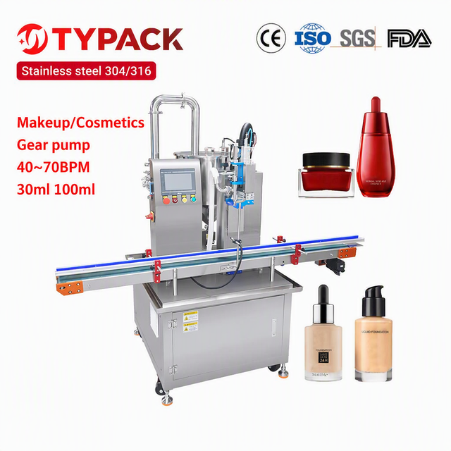 TYPACK Automatic 40~70BPM Gear Pump Liquid Makeup Cosmetic Filling Machine for Liquid Concealer Foundation Makeup Primer Filler