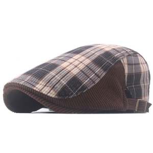 Casquette réglable en velours côtelé pour homme, style gavroche, motif écossais vintage, béret britannique d'hiver - Product Image 3