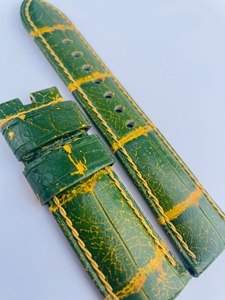 Bracelet de montre en cuir d'alligator fait main, multicolore, vintage, style espagnol, avec coutures artisanales, design personnalisé Ming Fung 24mm/26mm pour - Product Image 5