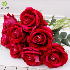 QIHAO <b>Artificial</b> Velvet Roses Red Silk Flowers High Simulation Wedding Home Decor <b>Bouquet</b> - Product Image 1