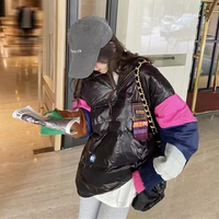 Blouson d'hiver réversible brillant imperméable et chaud pour femme 2026 avec col montant et duvet de canard blanc