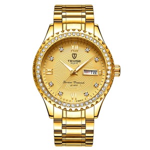 Montre homme TEVISE T807B, nouvelle montre classique de luxe, mode, affaires, quartz, bracelet en acier inoxydable doré, cadran serti de diamants - Product Image 2