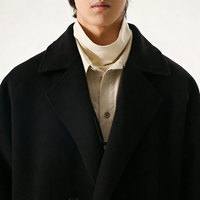 Manteau d'hiver structuré noir pour homme, finition haut de gamme, texture sophistiquée, coupe ajustée pour un style business décontracté