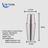 OUYADA Peralatan Bar Baja Anti Karat Logo Kustom Langsung dari Pabrik, Alat Bar Bartender 750ml Pengaduk Koktail Boston Shaker Tertutup Rapat