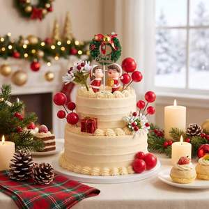 Set de Adornos para Pastel de Navidad, Papá Noel, Corona, Caja de Regalo, Bayas Rojas, Adornos para Cupcakes Navideños, Kit de Decoración para Mesa de Postres - Product Image 4