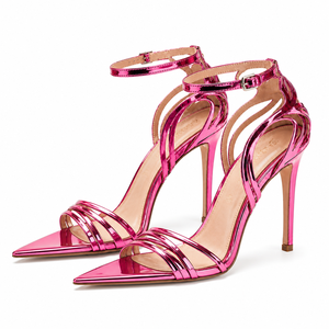 Fábrica de Calzado ODM OEM, <span class=keywords><strong>Sandalias</strong></span> de Tacón Alto Metálicas <span class=keywords><strong>Rosas</strong></span> de Lujo, Zapatos de Fiesta con Punta Abierta y Tacón de Aguja para Mujer, Diseño Personalizado - Product Image 3