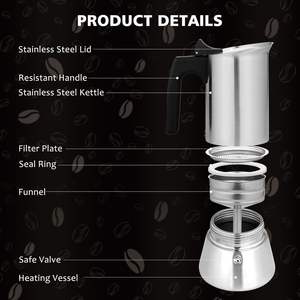 Cafetera <span class=keywords><strong>Moka</strong></span> Clásica Italiana de Acero Inoxidable para Estufa, 6 Tazas, Compatible con Inducción, para Camping y Uso Doméstico - Product Image 2