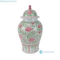 Pot en porcelaine à couvercle à motif de poisson fleur rose vert RZKR69-C-E et blanc avec embout de chien Foo