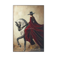 Art mural luxe porcelaine cristal incrustée diamant, portrait dame africaine élégante avec cheval pour décoration maison