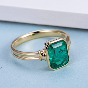 <span class=keywords><strong>Anello</strong></span> <span class=keywords><strong>di</strong></span> <span class=keywords><strong>fidanzamento</strong></span> Messi Jewelry MSR-770 in oro giallo 18 carati con smeraldo coltivato in laboratorio e montatura a castone - Product Image 4