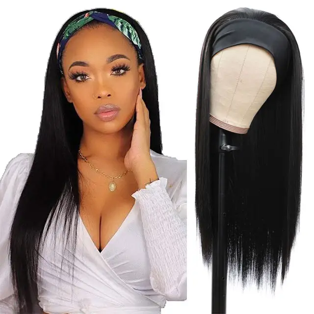 G&T Wig Wholesale Headband Wig for Women Long Black Straight Hair Heat Resistant Synthetic Fiber for Daily Party Use