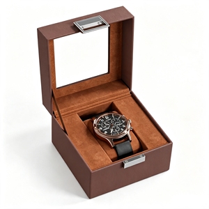 Boîte à montres 1 emplacement - Présentoir à montres - Convient aux hommes et aux femmes - Coussin amovible - Couvercle transparent - Support de rangement pour montres - Product Image 1