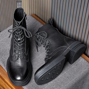 Botas de trabajo para hombre para invierno y otoño, de cuero genuino, de caña alta, botas de cuero de alta calidad. - Product Image 1