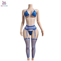 Ensemble de 3 pièces de vêtements de danse exotique en résille et strass ELITES, disponible en gros, tenues de strip-teaseuse