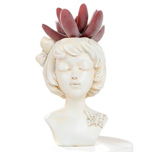 Maceta con cabeza de niña de resina, escultura de estilo nórdico, decoración de escritorio para plantas verdes de interior, adorno de regalo - Product Image 5