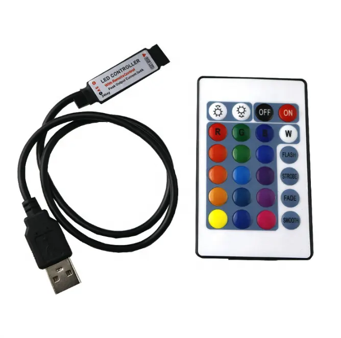 LED RGB Controller 24Key Remote + USB POWERED DC 5V for RGB LED Strip Light