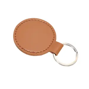 Wholesale Customized Logo Promotional Keychains Round PU Leather Car Keychain Blanks
