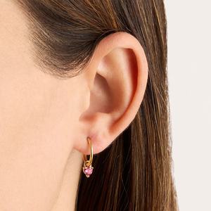 Bijoux délicats en argent sterling Boucles d'oreilles créoles à breloque cœur en diamant rose plaqué or 18 carats - Product Image 2