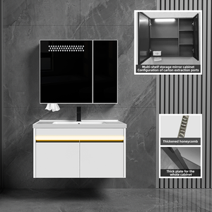 Mueble <span class=keywords><strong>de</strong></span> <span class=keywords><strong>baño</strong></span> colgante con lavabo <span class=keywords><strong>de</strong></span> cerámica hecho a mano, espejo inteligente y placa <span class=keywords><strong>de</strong></span> aluminio tipo panal engrosada <span class=keywords><strong>para</strong></span> montaje en pared - Product Image 1