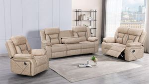 Juego de Sofás 3+2+1 Plazas para Sala de Estar, Reclinable Manual con Mesa Abatible y Soporte Lumbar Ergonómico - Product Image 2
