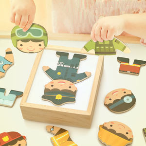 बच्चों के व्यावसायिक पोशाक-अप-बेबी भालू कपड़े बदलते स्मार्ट 3 डी पहेली बिल्डिंग ब्लॉक प्रारंभिक शिक्षा लकड़ी के खिलौने - Product Image 1
