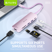 Pabrik BAVIN grosir portabel Hub07 Mini paduan aluminium 6 in 1 Usb multifungsi Hub dengan beberapa konsentrator