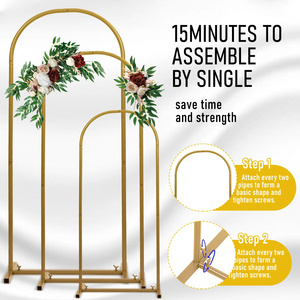 <strong>Gold</strong> Wedding Arch <strong>Backdrop</strong> Stand Set of 3 Balloon Arch Stand Metal Arch <strong>Backdrop</strong> Stand for Birthday Party Wedding - Product Image 5