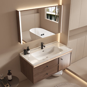 Meuble de salle de bain en bois massif avec lavabo intégré en céramique de style chinois, meuble-vasque, meuble-lavabo - Product Image 2