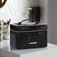 Étui de voyage vintage en cuir de crocodile avec fermeture éclair, sac à cosmétiques portable pour salon de beauté