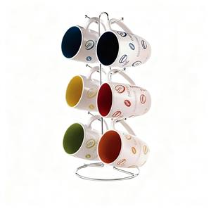 Support mural décoratif pour tasses à café en grès céramique contemporain à 6 crochets, compatible lave-vaisselle et micro-ondes - Product Image 1