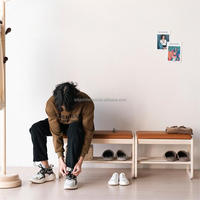 JIAMUJIA Étagère à chaussures en bois à double niveau et banc de rangement pour petit espace, salon, chambre, entrée, hôtel - Design contemporain