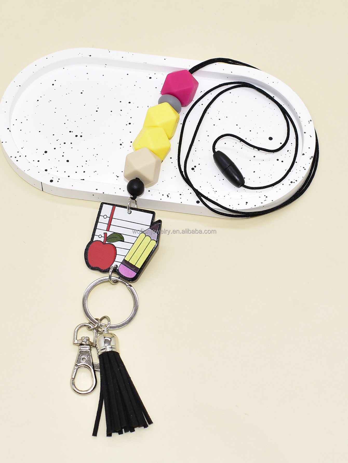Pastel Rainbow Lanyard Keychain Rainbow Colourful Wristlet Strap ID Tag Badge Teachers Student Backpack Charm Accessories Gift