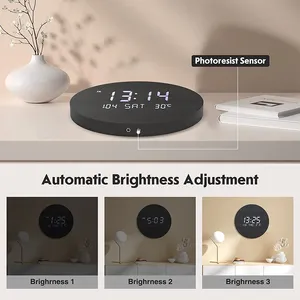 Digital Wall Clock EMAF Korea Style Rechargeable Battery Wood Wall Clock 30 Days Working Time Calendar Temperature Wireless Digital LED Wall Clock