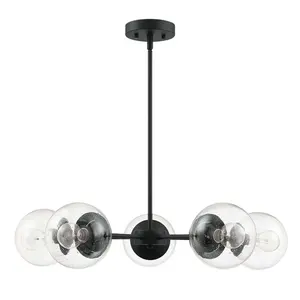 Современная 5-светлая подвесная светлая черная отделка прозрачная стеклянная люстра Sputnik для столовой/гостиной кухни